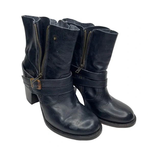 Free Bird by Steven Black Leather Bama Ankle Bootie Heels Boots Buckle Zippers 8 - Picture 7 of 12